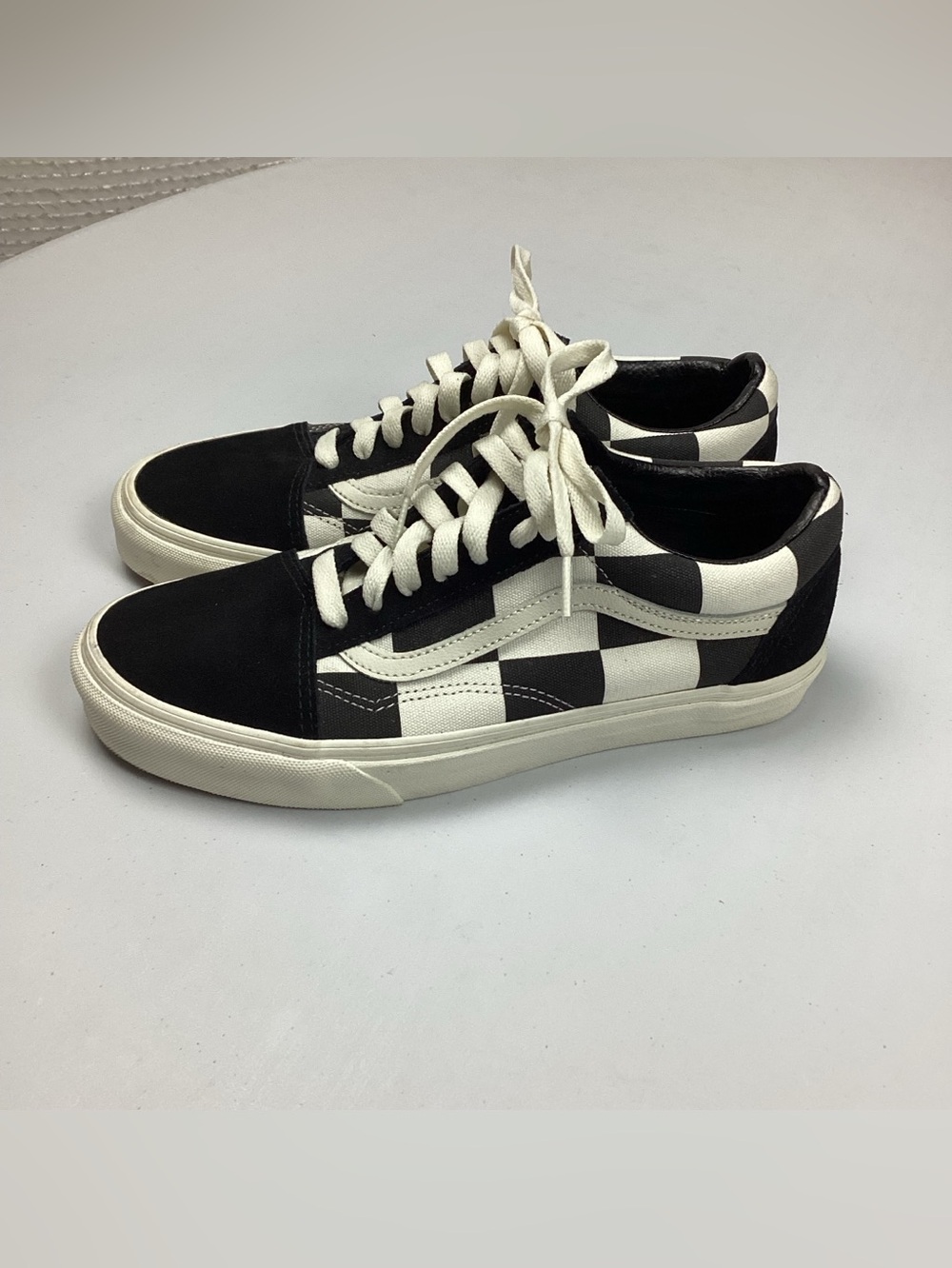 Vans Old Skool Oversize Checkerboard Canvas Suede Black White Sneakers Men 8.5